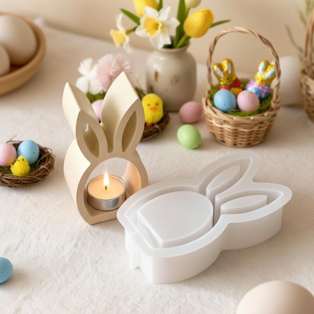 Hollow Easter Rabbit Mold Reusable Egg Silicone Mold Handicrafts Non-Stick Easter Candlestick Mold Diy Crafts Easter Decorations