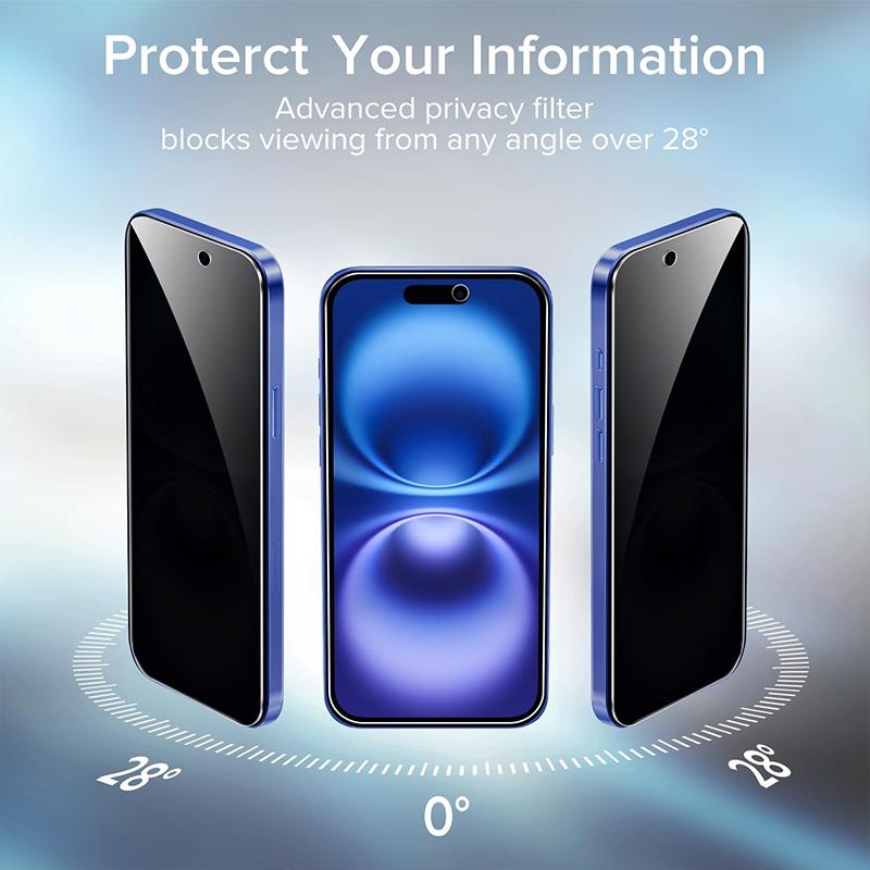 180 Degree Full Cover 9h Anti Scratch Dust Free Privacy Tempered Glass Screen Protector for iPhone 11 12 13 14 15 16 17 Pro Max