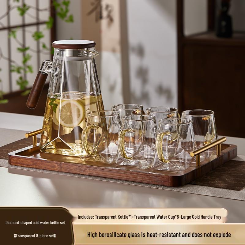 Yagang High-Temperature Resistant Glass Kettle Set for Tea, Living Room Cold Water Kettle Cup Set