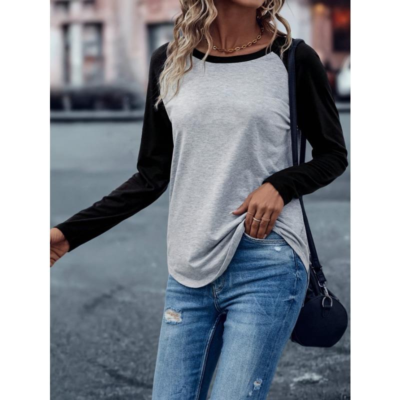 Women S Long Sleeve Color Block Casual T Shirt