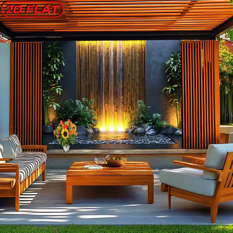 2D Modern Bamboo Water Feature Backdrop Photography Background Banner