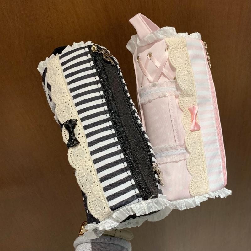 Cute Lace Pencil Case Water Resistant Large Capacity Pen Pouch for Students School Office Desktop Stationery Storage