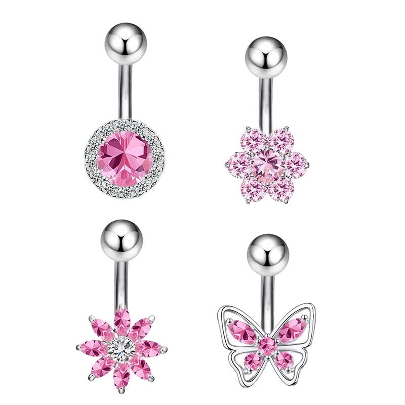 Fashion Sexy Pink Zircon Heart Belly Button Rings For Women Girls Stainless Steel Heart Navel Piercing Barbell Cute Belly Rings