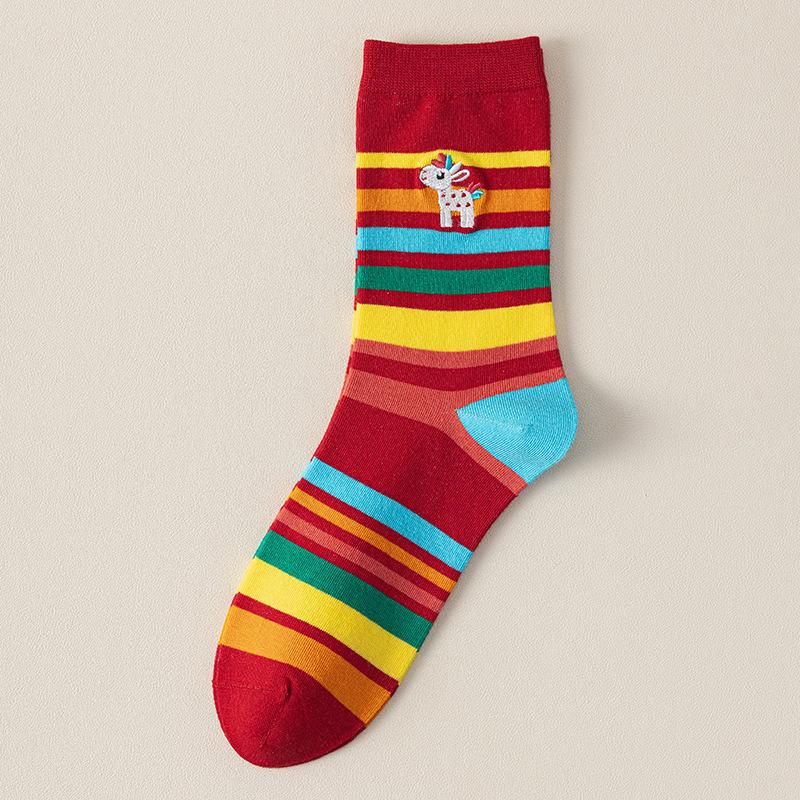 Red Socks Pure Cotton Year Of The Horse Tube Socks Cute Cartoon Season Cotton Boneless Festive Stockings