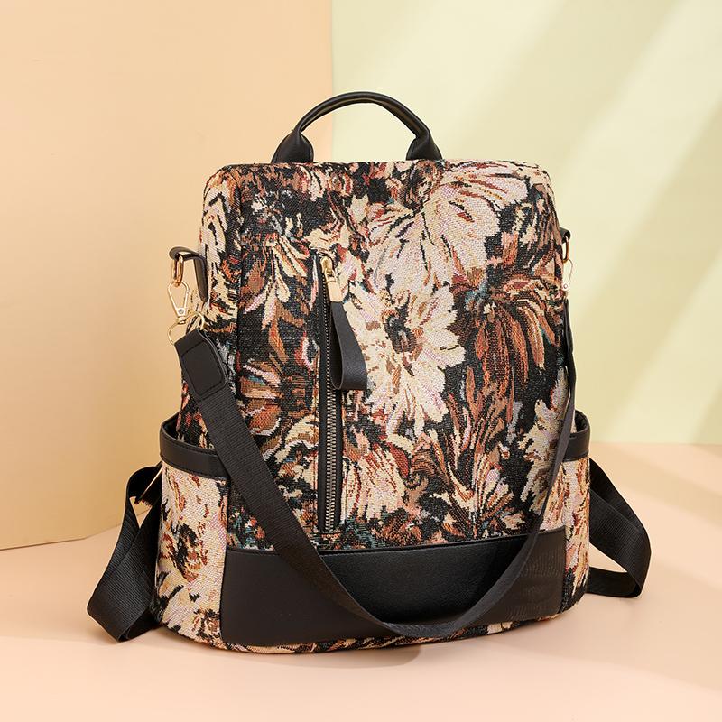 Womens Large Capacity Nylon Backpack Printed Backpack Student Schoolbag