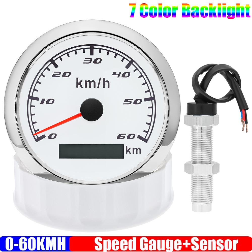 85mm Analog Pulse Speedometer Gauge with Holzer Sensor 7 Color Light Speed Meter Pulse Signal for Car Boat Marine 12V 24V