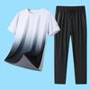 2026 Summer Men's Ice Silk Casual Sports Set: Round Neck Short Sleeve & Long Pants