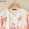 ZANZEA Women Casual V-Neck 3/4 Sleeve Loose Floral Print Blouse