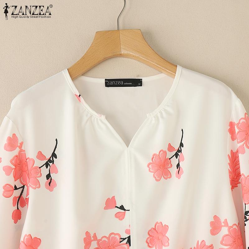 ZANZEA Women Casual V-Neck 3/4 Sleeve Loose Floral Print Blouse