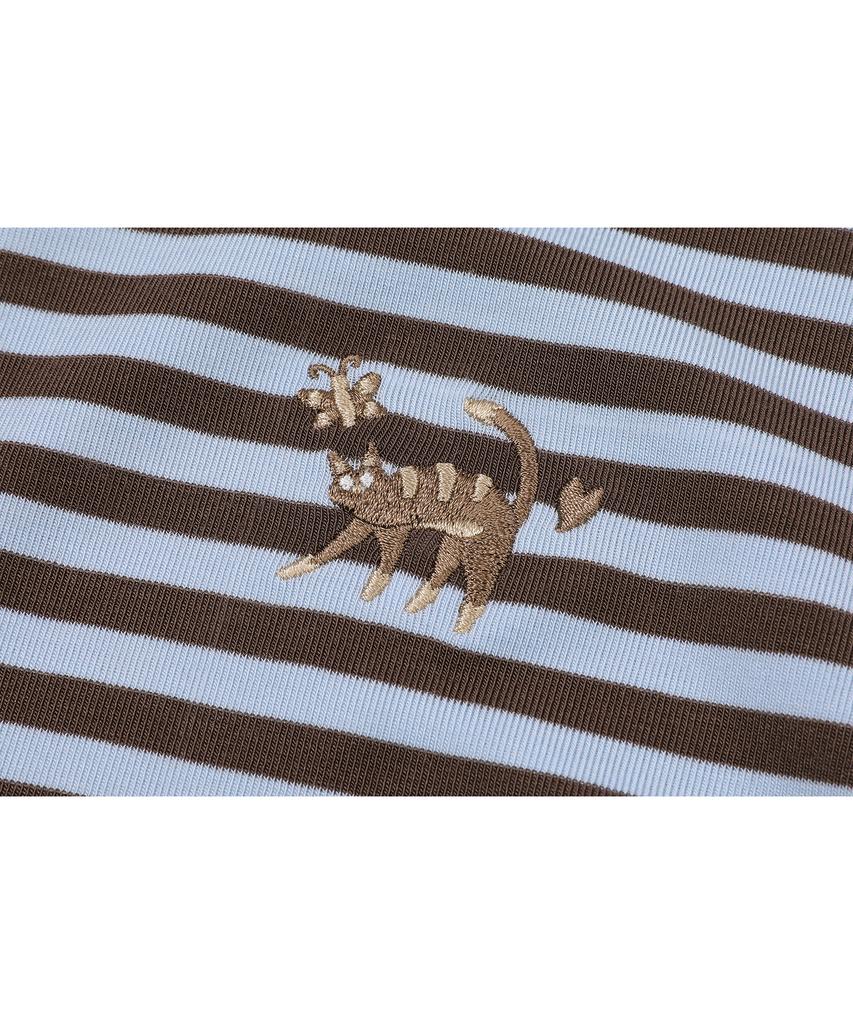 CPGN STUDIO Katze Streifen Ringer Tee Braun