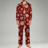 Herren-Pyjama-Set Langarm-Oberteil mit Knöpfen und Hose für Zuhause Nachtwäsche