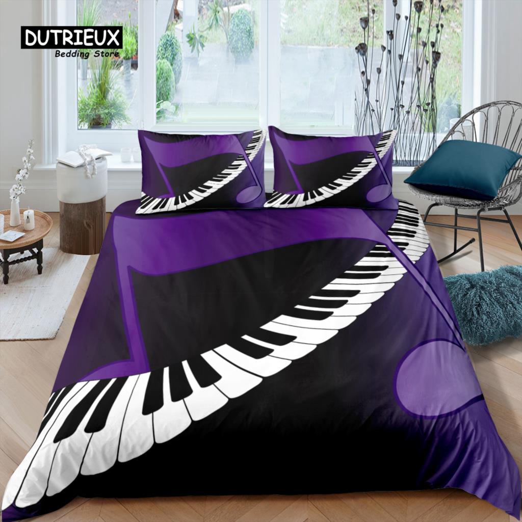 Comforter Home Living Luxury 3D Piano Bedding Set Musical Note Queen And King Eu/Us/Au/Uk Size Comforter Bedding