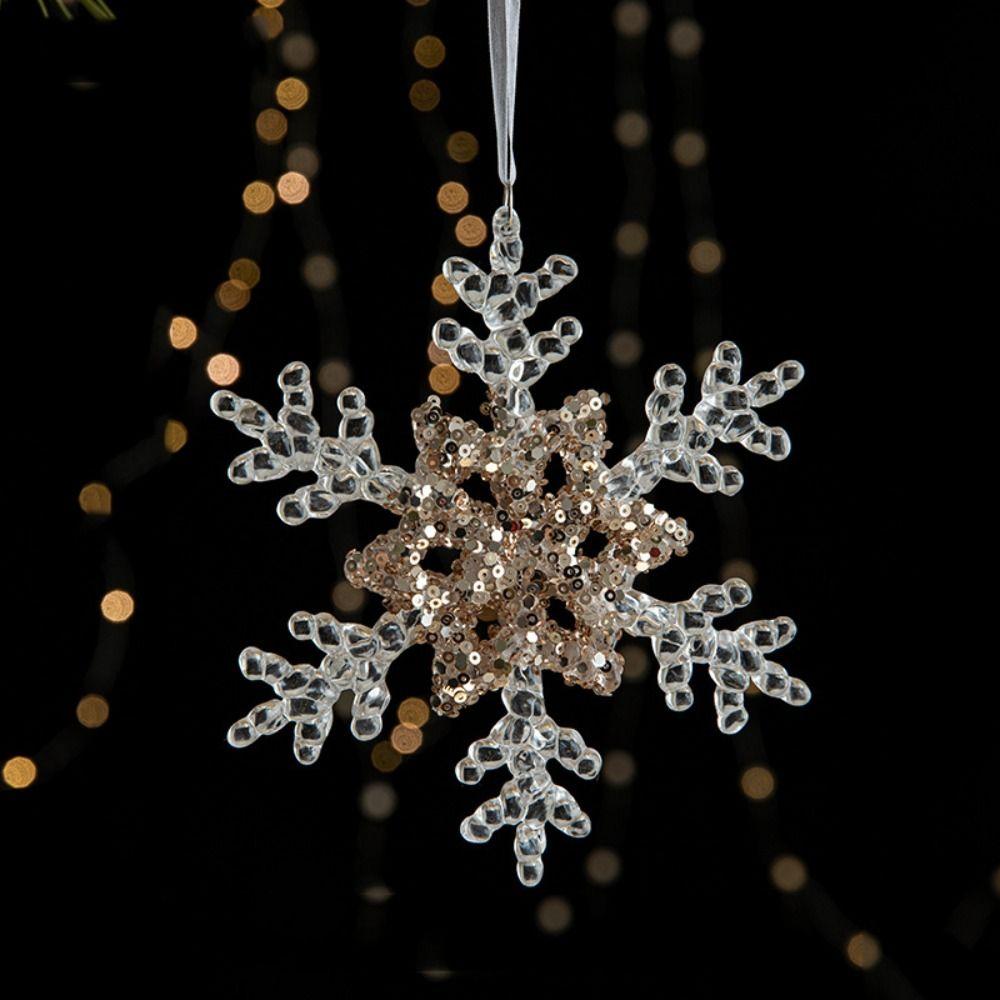 2pcs With Sequins Snowflake Hanging Ornaments Clear Christmas Tree Hanging Ornaments  Shopping Mall