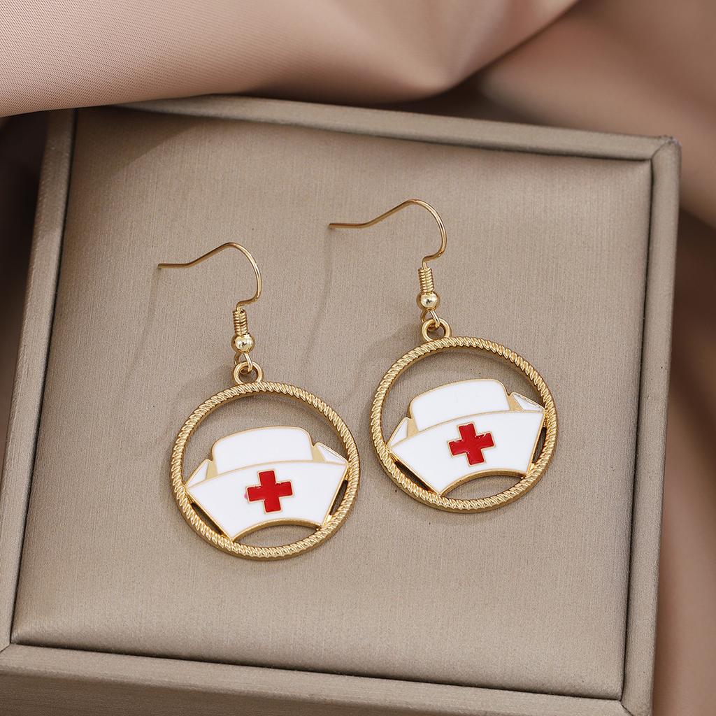 Design Sense Doctor Nurse Round Hollow Oil Drop Ear Hook, Light Luxury High Sense Fashion Temperament Earrings Women