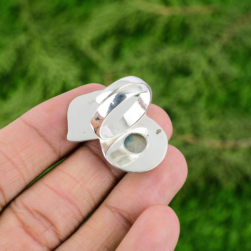 Sterling Silver Larimar Gemstone Artisan Sister New Statement Throat Chakra Ring