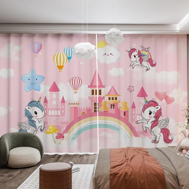 2Panel Розовый Единорог Шторы Принцесса Радуга Кит Мультфильм Животное Шторы для Детей Девочек Спальня Окно Жалюзи Крючок 2x50W100H(CM)&Grommet Top