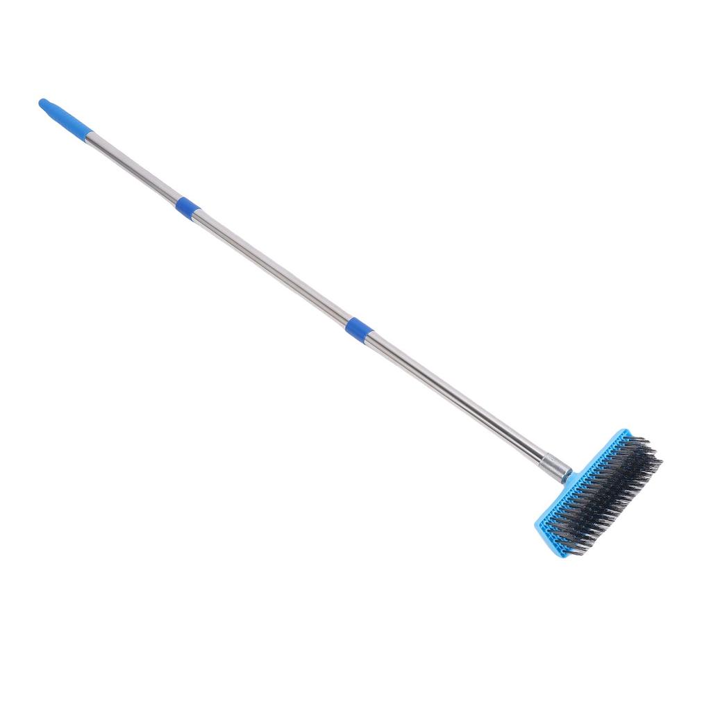 20CM Hard Cleaning Brush Telescopic Handle Steel Wire Scrubbing Broom for Grime Moss Removal Outdoor Floor Deck Garden