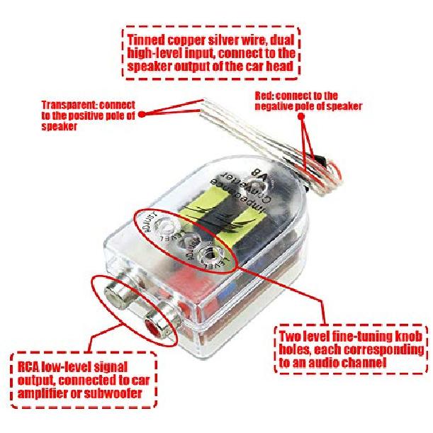 2 Pcs High to Low Speaker Impedance Converter Audio Signal Adapter for Speaker Output to RCA Line Control Car Amplifier Wiring
