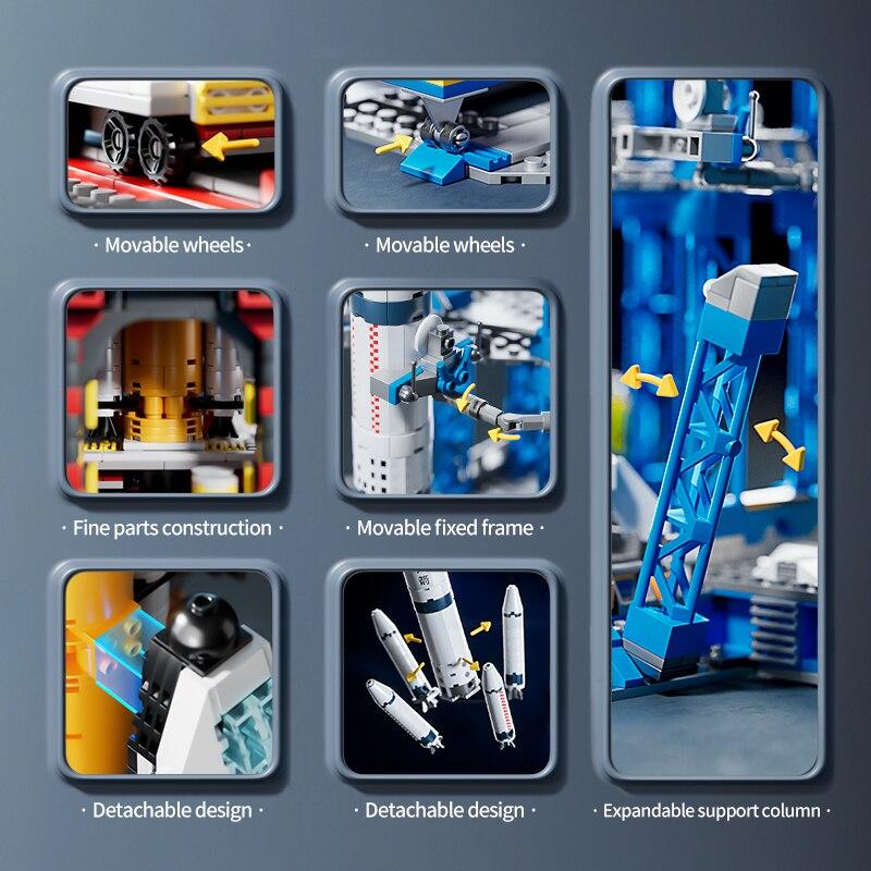 ToylinX Centrum Startowe Model Lądownika Księżycowego Klocki Budowlane Statek Kosmiczny Kosmodrom Figurka Prom Kosmiczny Rakieta Klocki Zabawki Budowlane