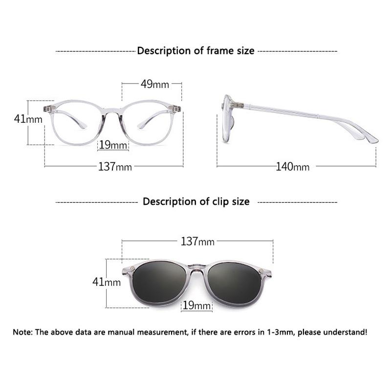 2 In 1 Magnetic Polarized Sunglasses Soft Transparent Color Frame Clear Lens Sun Glasses Classic Vintage Sunshades