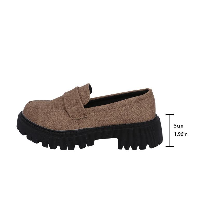 Retro Damen-Lederschuhe mit dicker Sohle, Ein-Pedal, neu, kleine Größe, runde Spitze, quadratischer Absatz, Einzelne Schuhe, Damenschuhe in großen Größen