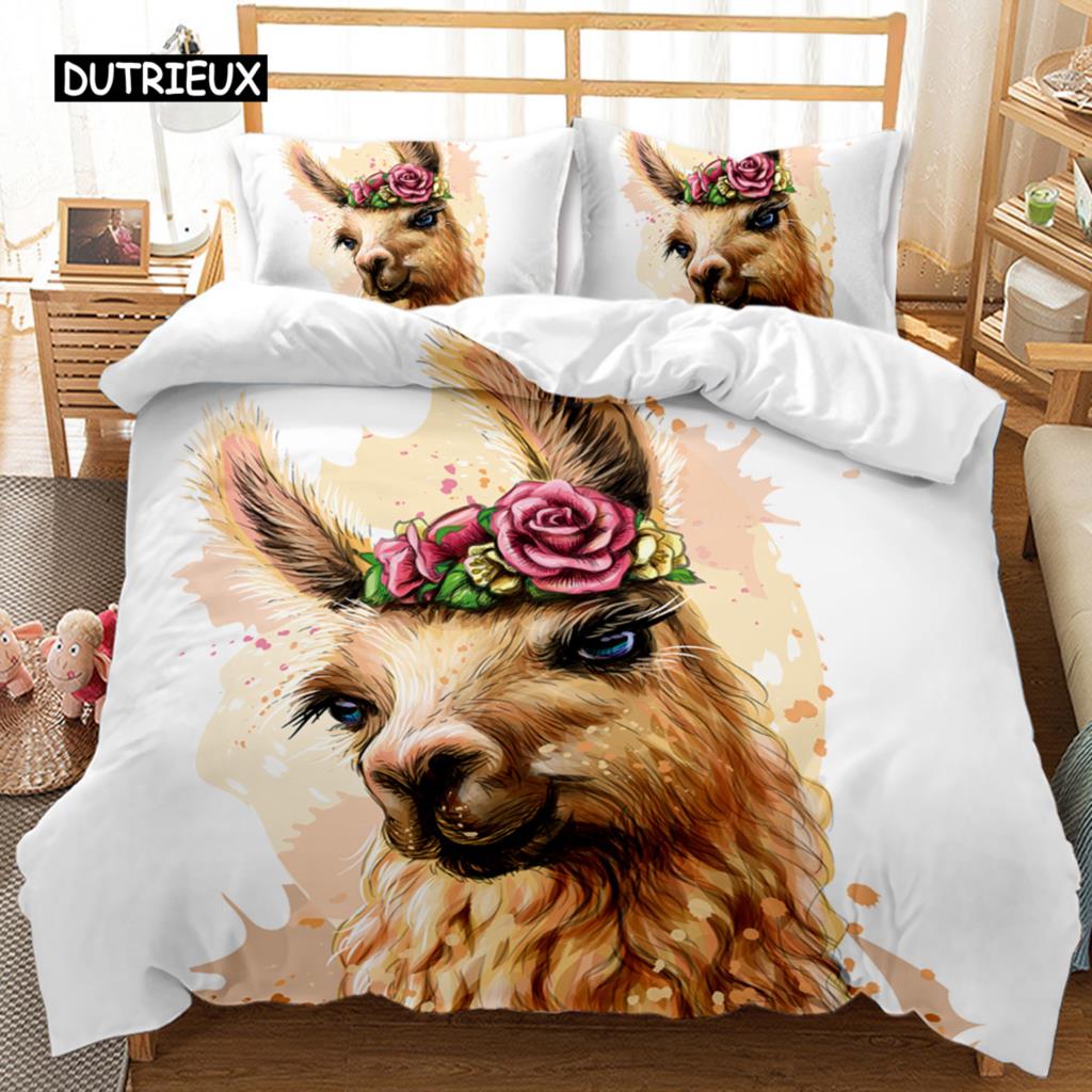 Husă de pilotă Alpaca pentru copii și fete, Alpaca cu căști, husă de pilotă cu desene animate Alpaca, poliester, husă de pilotă pentru pat dublu, Queen, King, dimensiune