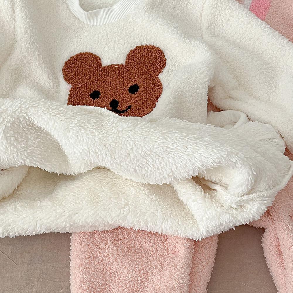 Baby Girls and Boys Cartoon Bear Conjoined Khaki Bunny Plus Velvet Super Cute Warm Long Climbing Suit Winter.