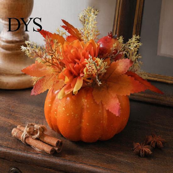 Realistic Artificial Pumpkins Fall Pumpkin Table Ornament, Foam with Flower, Maple Eye-catching Accents Leaves, Berry for Autumn Harvest Thanksgiving