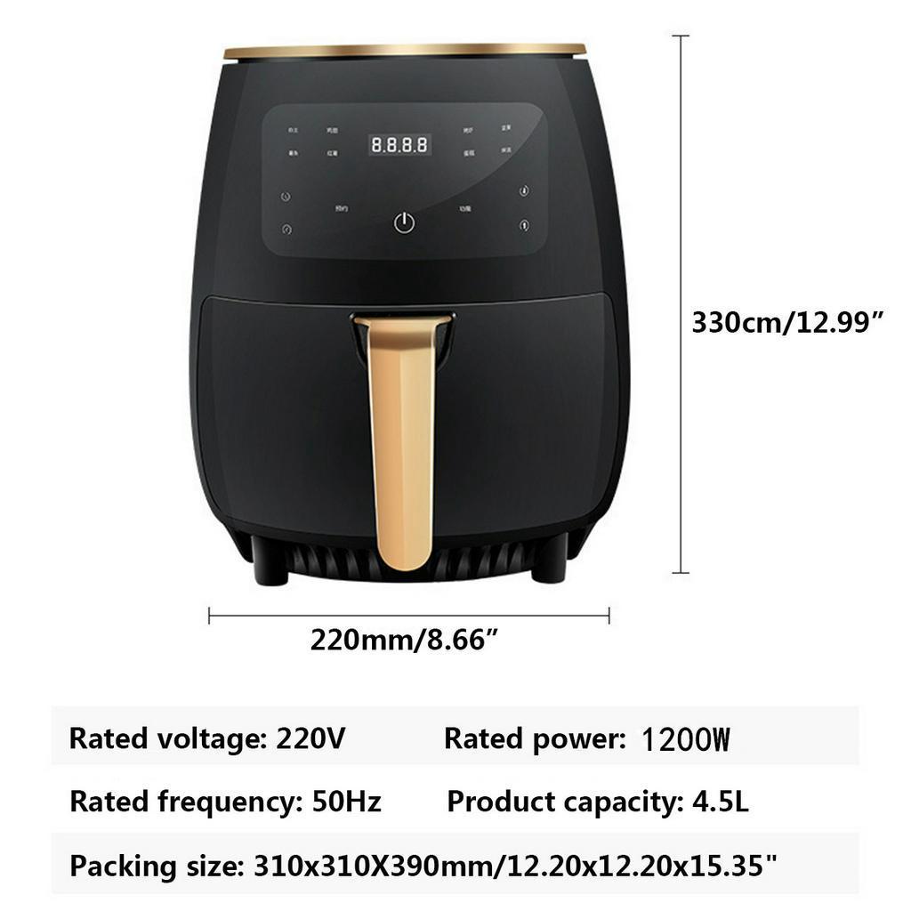4.5L Air Fryer Oil Free Health Fryer Cooker 1200W Home Multifunction Smart Touch LCD Deep Airfryer Pizza Fryer for French Fries