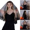 Black Lace Bridal Veils Punk Theme Headpiece Easy To Wear Halloween Wedding Accessory for Cosplay Party and Ceremonies
