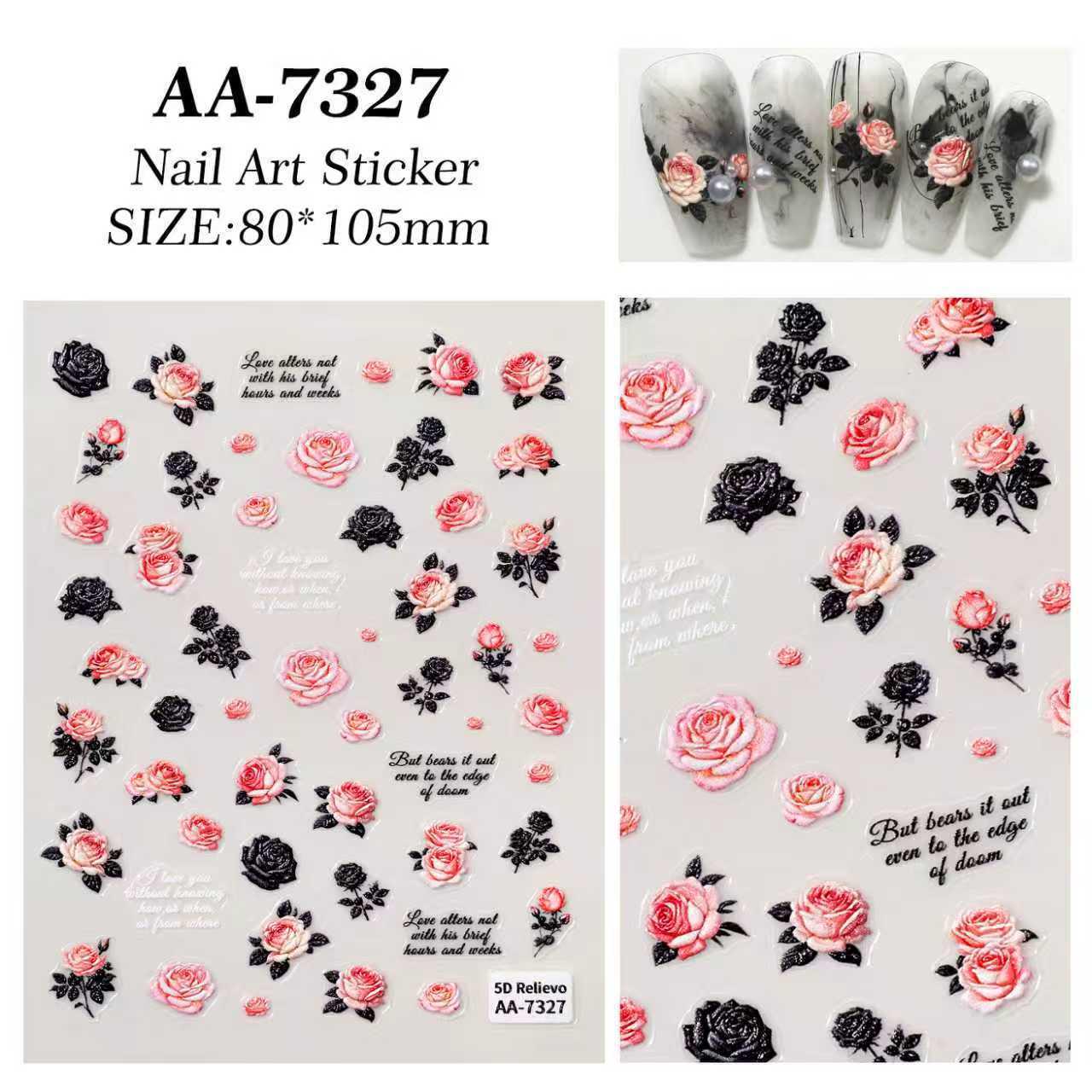 3D тисненые наклейки для нейл-арта с розами - Глянцевый DIY цветочный дизайн