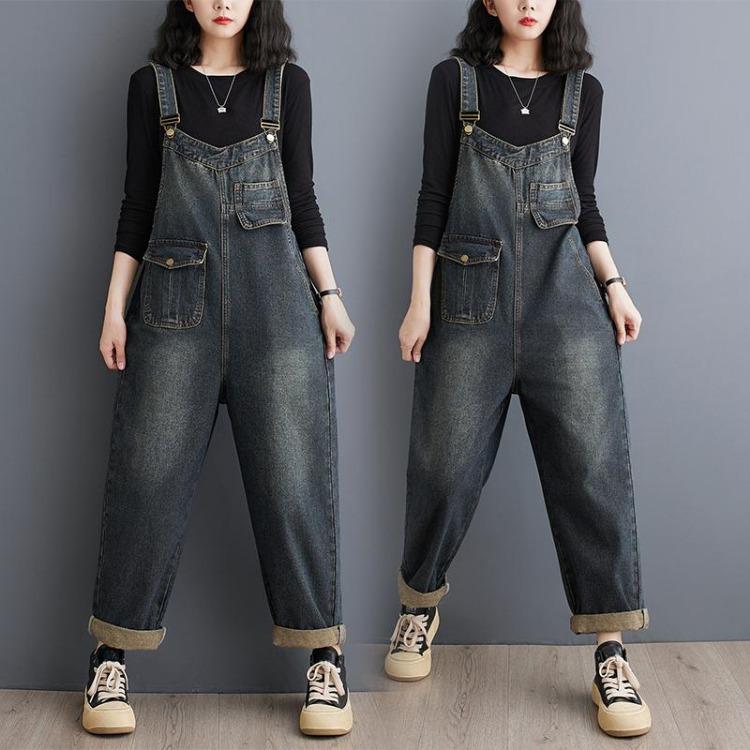 Women Elastic Long Pants Spring Denim Overalls Loose Casual Trousers Plus Size Basic Jeans
