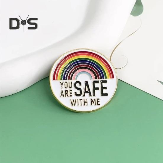 You Are Safe with Me-Anstecknadeln, Regenbogen-Emaille-Anstecknadeln mit inspirierendem Zitat, Farbblock-Brosche für Kleidung, Taschen, Rucksäcke, Jacken, Hüte