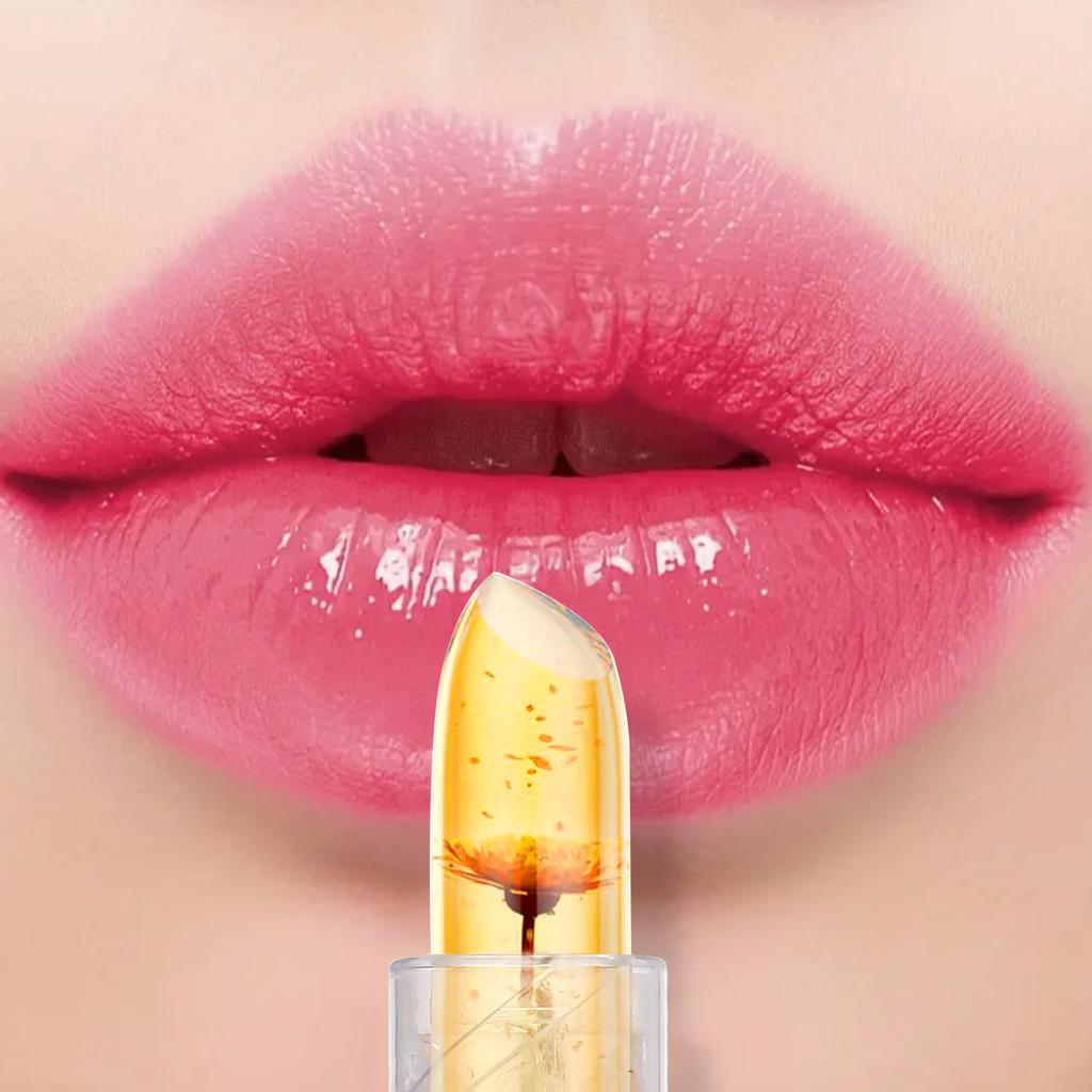 3pcs Clear Gold Foil Flower Color Changing Lipstick Set Moisturizing Long-Lasting Hydrating Magic Temperature Color Shift Lip Balm Gloss for Women
