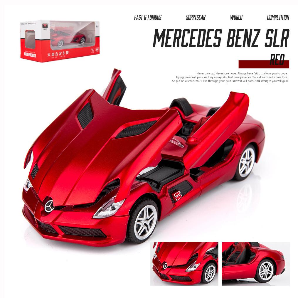 Coche modelo Benz SLR a escala 1/32, coche de juguete de Metal fundido a presión con luz y sonido, vehículos deportivos, juguetes para niños, regalo