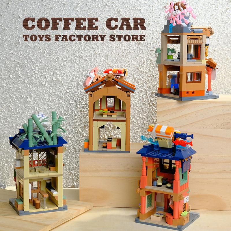Japanese Style Shop MOC Bricks Sets City View Sushi Store Building Blocks Toys Hot Spring Cabin Model Adult Kids Birthday Gifts