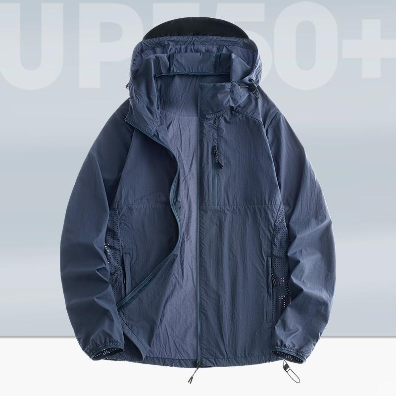 Haut Sonnenschutzjacke Herren Sommer UV Leichtgewicht Eisseide Kapuzenmantel Outdoor Reiten Angeln Windjacke