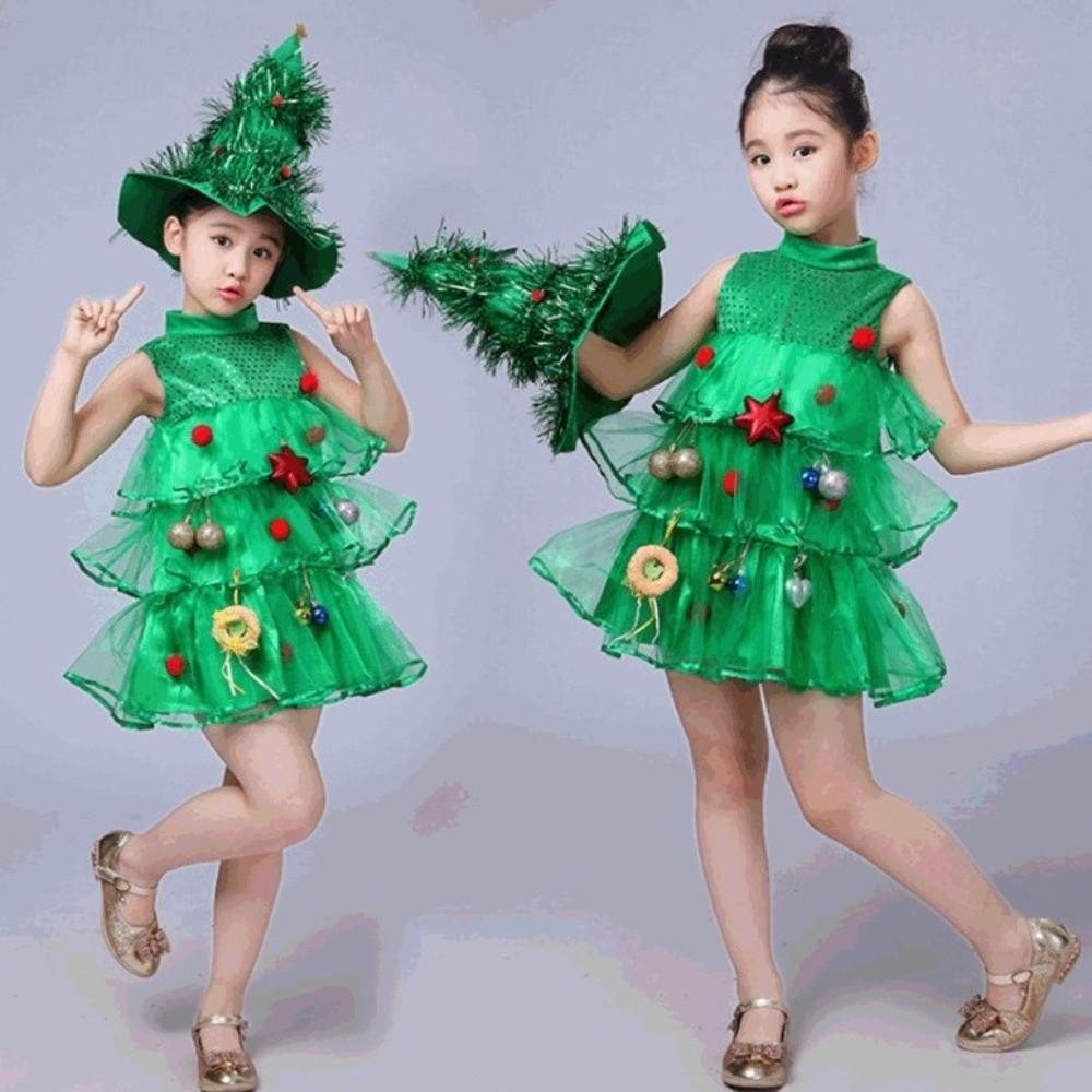 Fancy Christmas Tree Dress Green Elf Costume New Princess Skirt  Girls