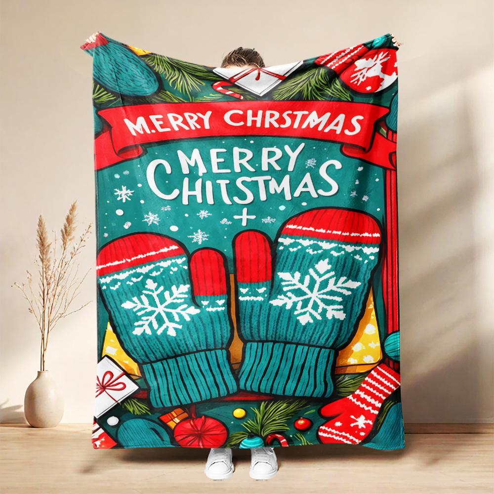 Christmas Flannel Blanket Santa Claus Puppy Soft Milu Deer, Warm Throw Blanket Winter New Year Gift For Kids, Couch Sofa Decor