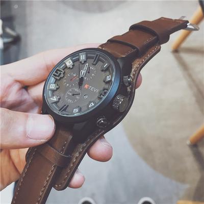 Watch Men Large Dial Sport Watches Leather Strap Oversized Quartz Wrist Watch Army Military Clock Relogios Masculino