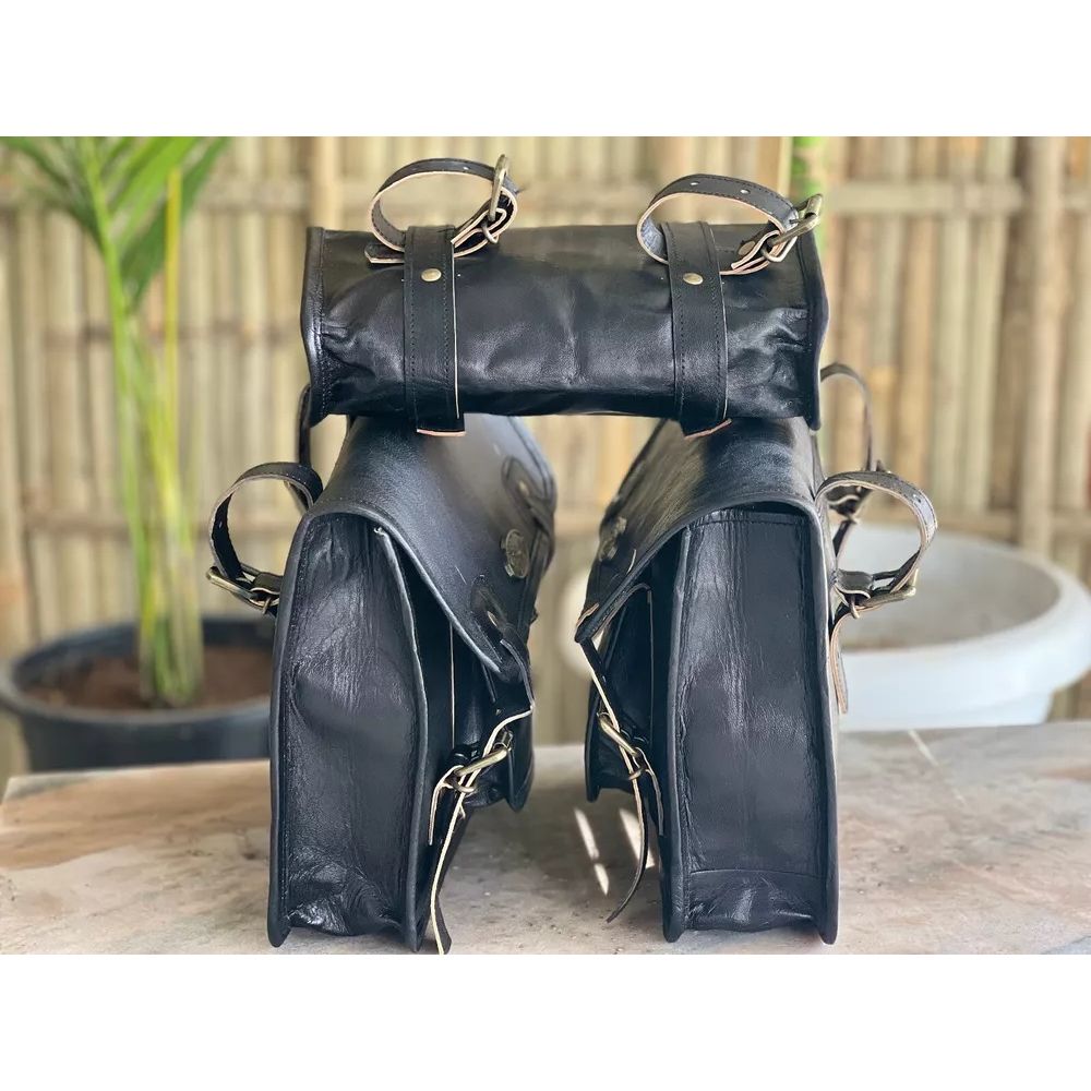 Goat Leather Motorcycle Saddlebag Luggage Bag For Sportster Quick Open