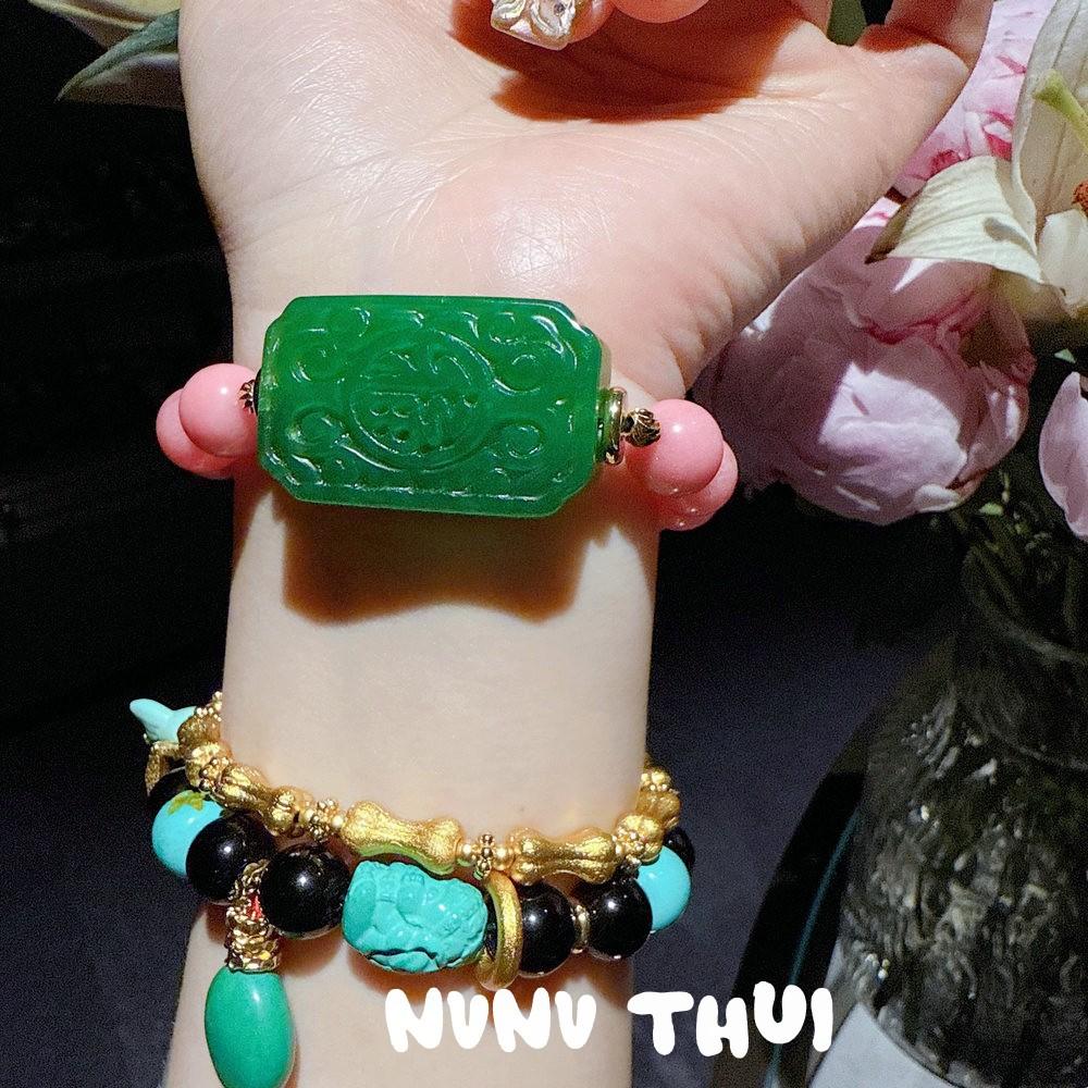 Ancient Flower Silk, Colorful Grape Stone, Colorful Fluorite Entanglement Bracelet, New Chinese Style, Ruyi Flower Powder Crystal Blessing Bracelet.
