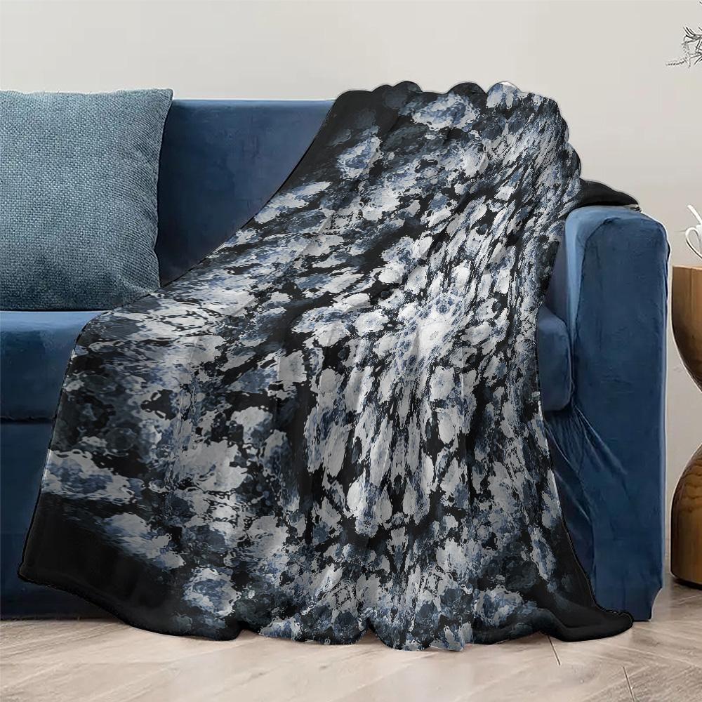 Dark Grey Floral Print Blanket Soft Cozy Fleece Throw Blanket Bed Sofa Decorative Gift for Women Kids
