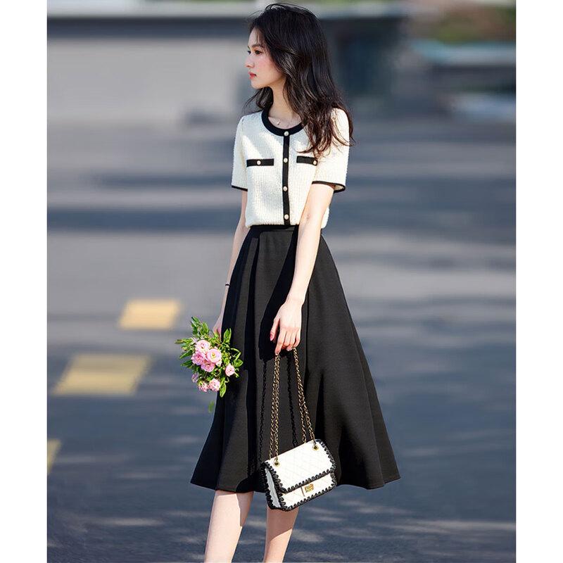 Elegant Color-Block Two-Piece Skirt Set