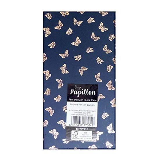 Ballpoint Pen Set Gift Black Butterfly and Floral British Import (2 Pens) Stationery, Ink, Design, Gift, (Blue)