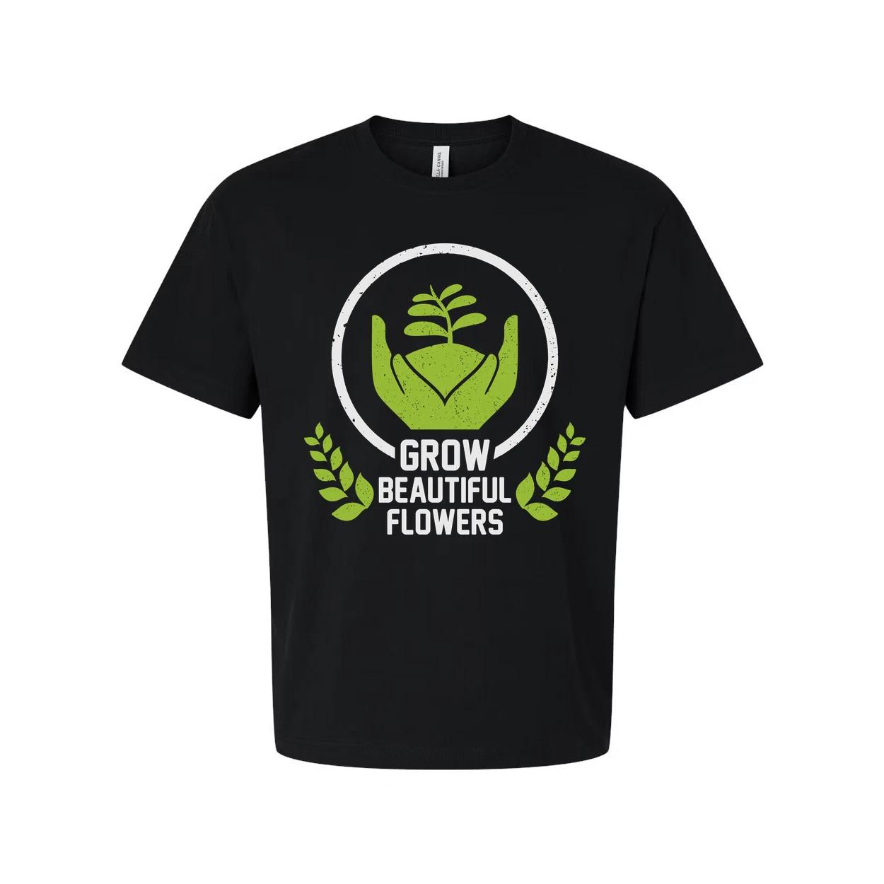 Unisex Gardening T Shirt With Cradling Hands Plant Emblem And Grow Beautiful Flo 3XL