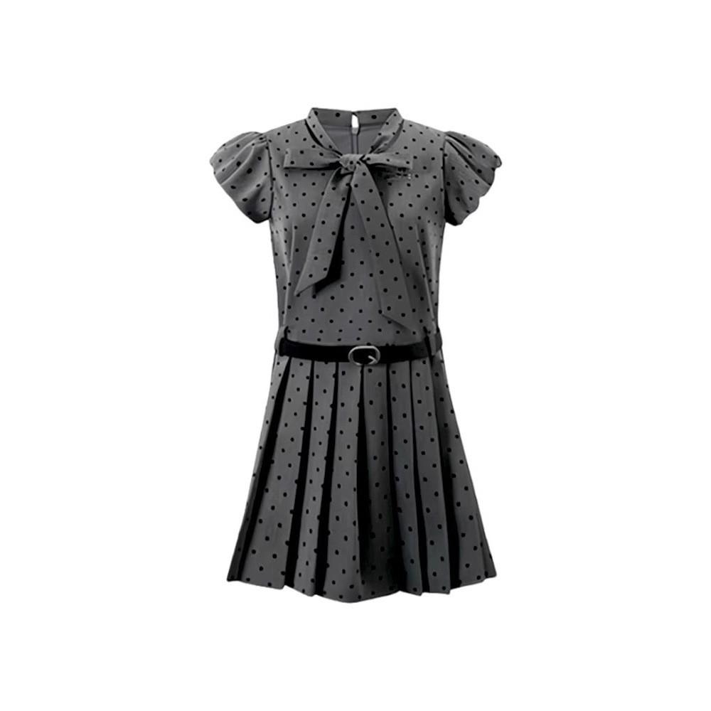 French gray polka dot small flying sleeve dress children's summer new small sweet a word short skirt