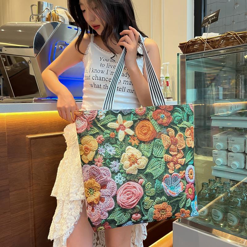 Modische Damenhandtasche Umhängetasche Große Kapazität Einkaufstasche mit ethnischen und chinesischen Stilen