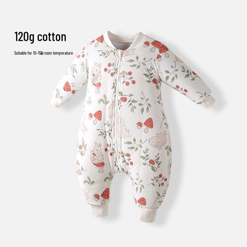 Jesienno-zimowy pikowany bawełniany śpiworek dla niemowląt z zamkiem błyskawicznym i długimi rękawami, konstrukcja zapobiegająca rozkopywaniu, styl z rozdzielonymi nogawkami (120g).