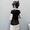 Klassisches Damen Sommer Spitzen T-Shirt Kleidung Sexy Vierkant Ausschnitt Perlenknopf Slim Tops Hemden Elegant Kurzarm Damen T-Shirts